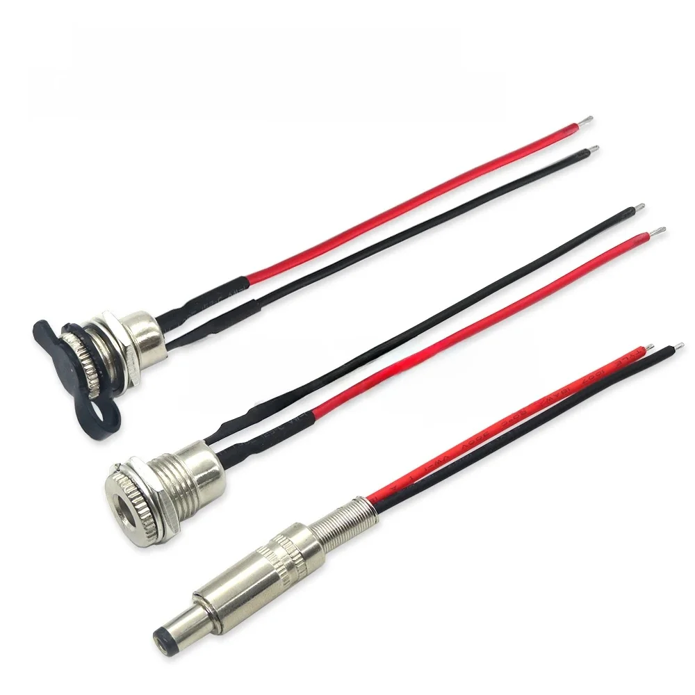 DC099 5,5 x 2,1 mm 5,5 x 2,5 mm Gniazdo zasilania DC Gwintowane złącze żeńskie Adapter z przewodami kablowymi 20AWG DC-099 10CM 20CM — zdjęcie 2