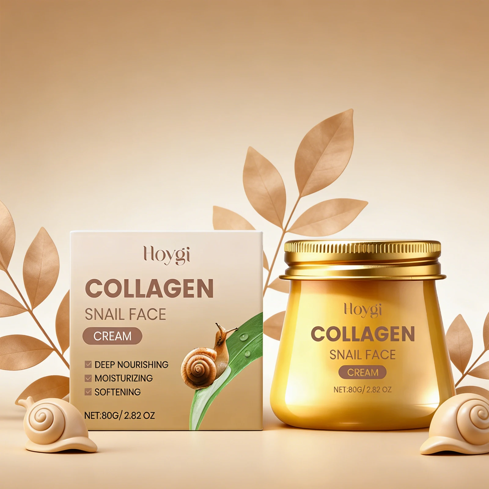 Crema hidratante de colágeno y baba de caracol Hoygi 80g, masajea y nutre la piel del rostro, suaviza, hidrata y humecta la piel.