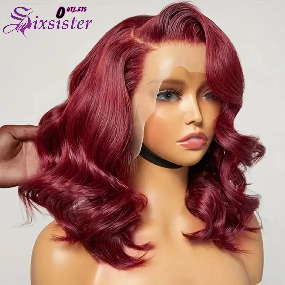 

99J Burgundy Body Wave Short Bob Wig 13x4 Lace Frontal Wig Pre Plucked Wigs With Baby Hair 200% Density 100% Human Hair Bob Wigs