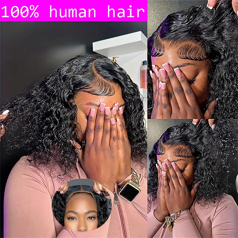 code calla Glueless Deep Wave Bob Wig For Women - 180% Density Human Hair, Pre-Cut 9X6 Transparent Lace Frontal, Natural Look