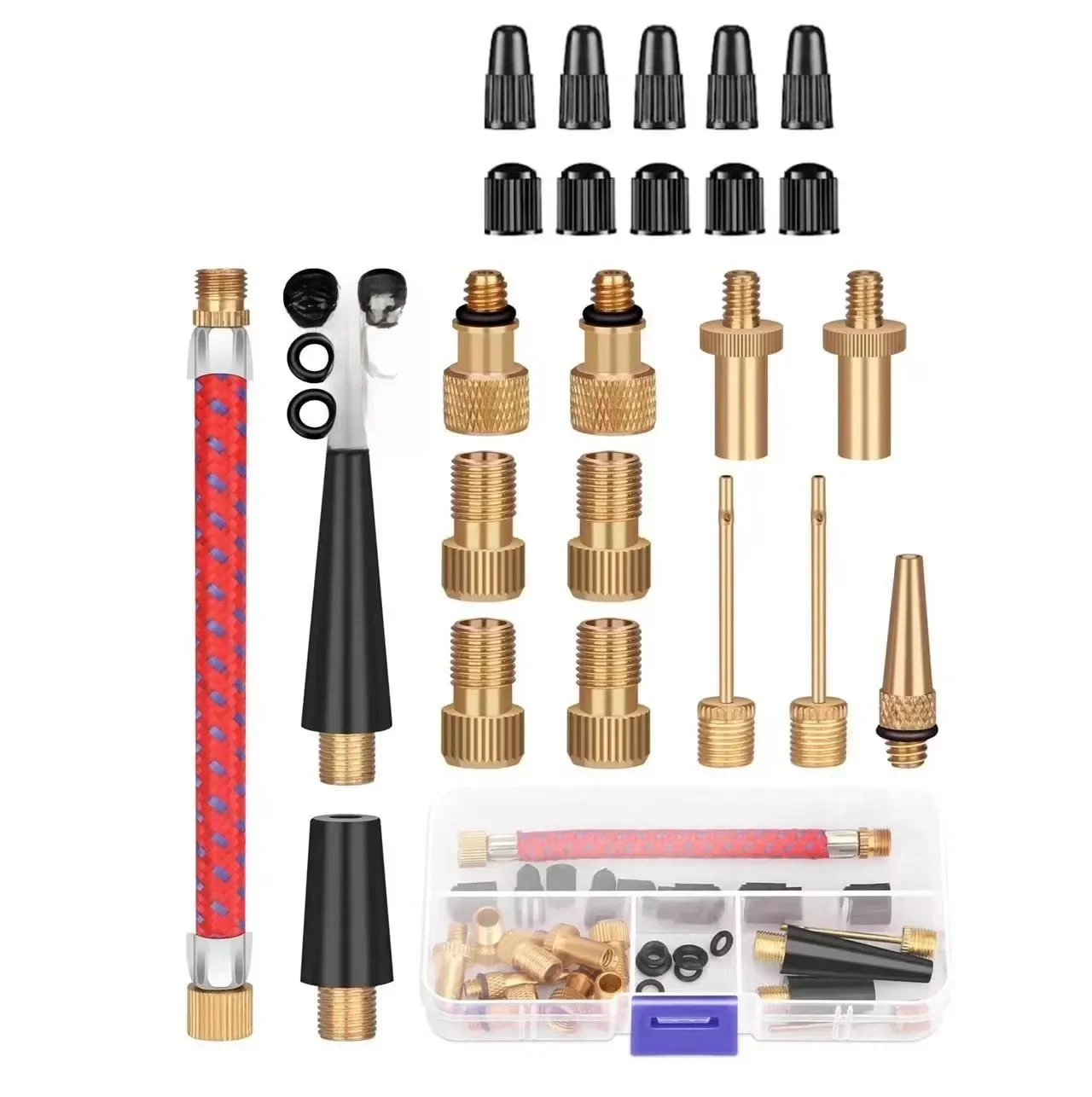 AliExpress NONE 21/30Pcs Bicycle Tire Inflator Tube Needle & Air Hose Adapter Kit - Pump Connectors for Bike Repair & Basketball Valves