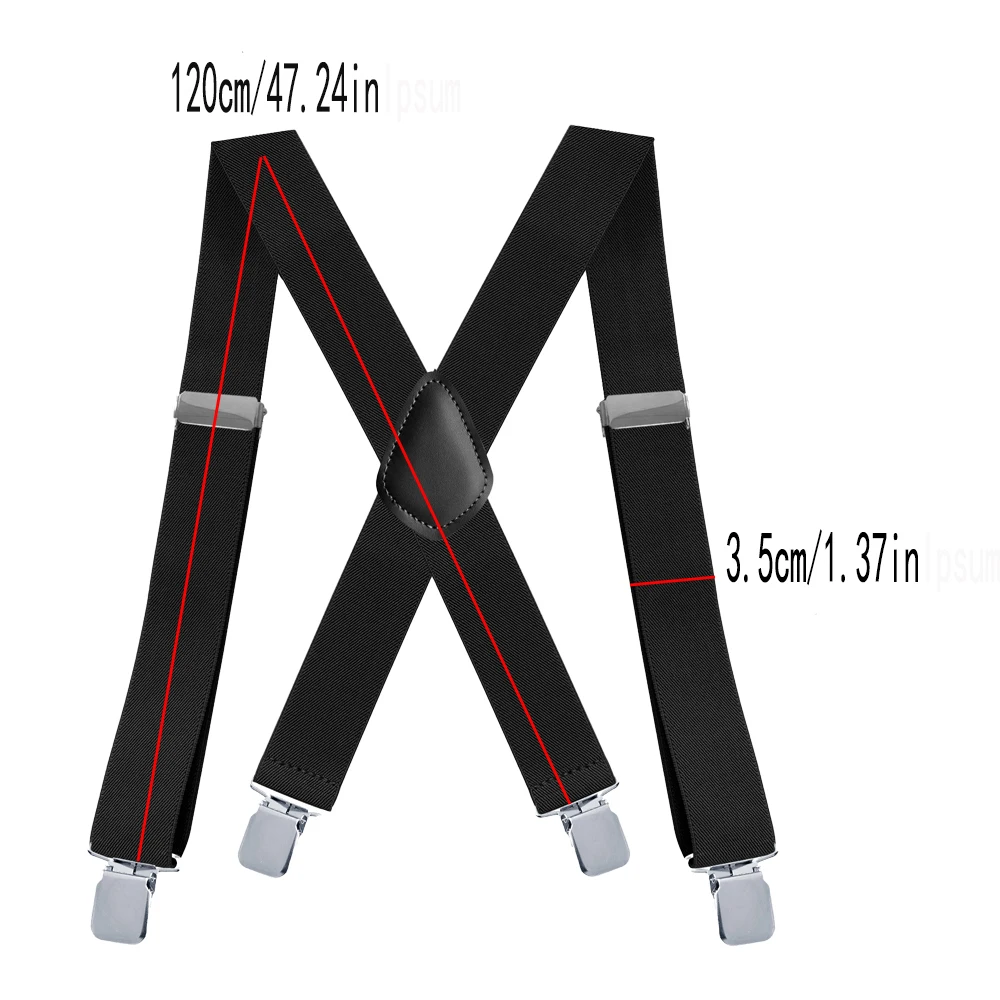 عرض 3.5 سم، بدلة قميص رجالية على شكل X، حزام كتف، حزام كتف مرن قديم، أربعة مشابك قوية، تعليق مضاد للانزلاق