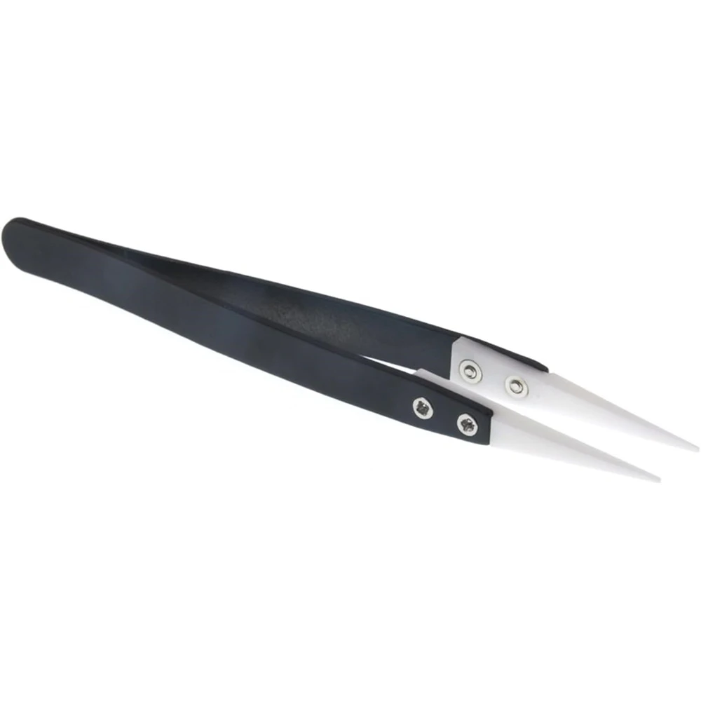 1PC Anti-Static Ceramic Tweezers Stainless Steel Industrial Ceramic Tweezers Insulated Straight/Curved Tip Tweezers