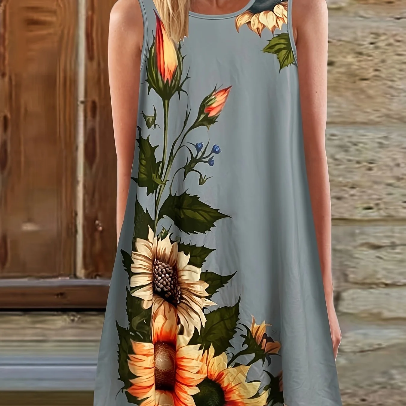 

Summer new floral sleeveless garden collar vest dress vacation sleeveless beach seaside resort style sleeveless vest dress