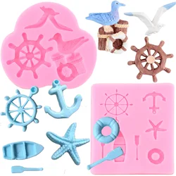 Rudder Anchor Sailing Boat Silicone Mold Hook Lifebuoy Fondant Molds Cake Decorating Tools Seagull Chocolate Candy Clay Moulds