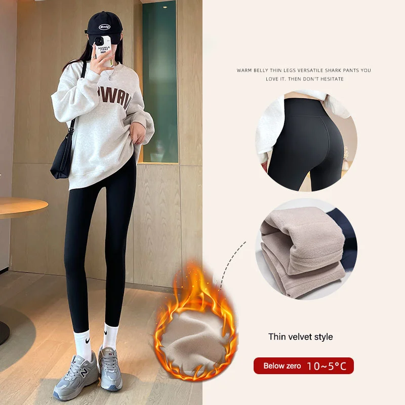 

Autumn Winter High Waist Shark Leggings Ladies Seamless Fleece Warm Leggings Slim Thin Casual Sport Fitness Leggings