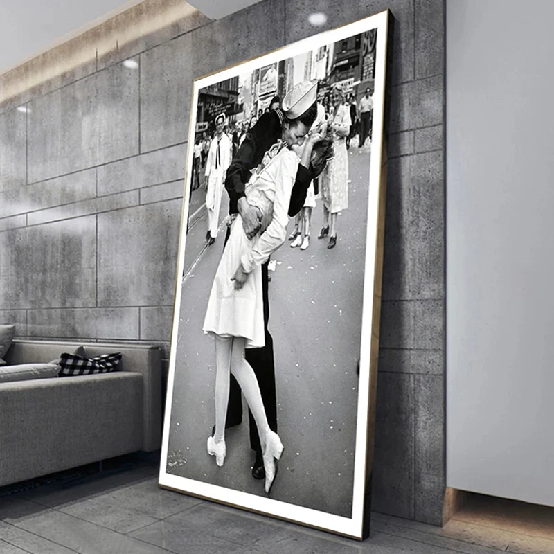 Black and White Victory Kiss Vintage Art Poster, New York Canvas Painting, Picture Print, Home Wall Decoration, Unframed