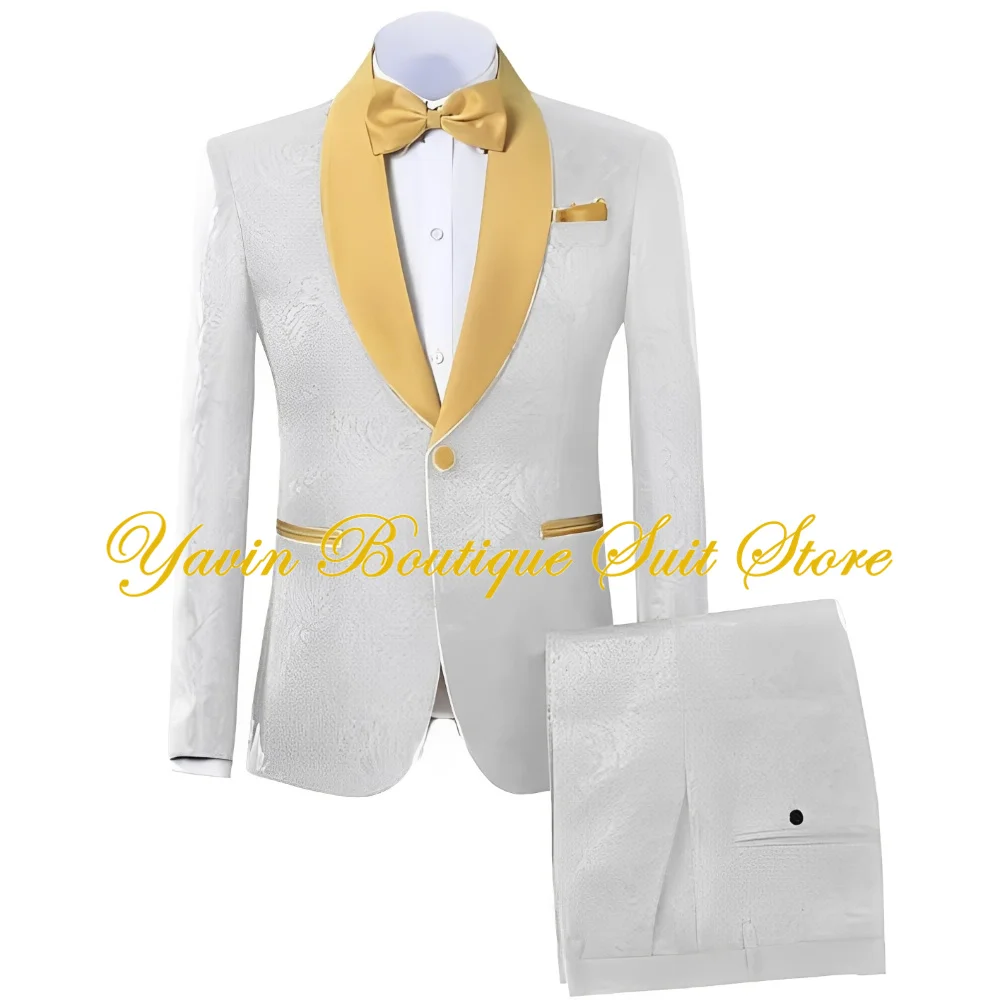 

Men's Suit Paisley Floral Groom Tuxedo Men Jacquard Wedding Wear Suit Prom Blazer Pants