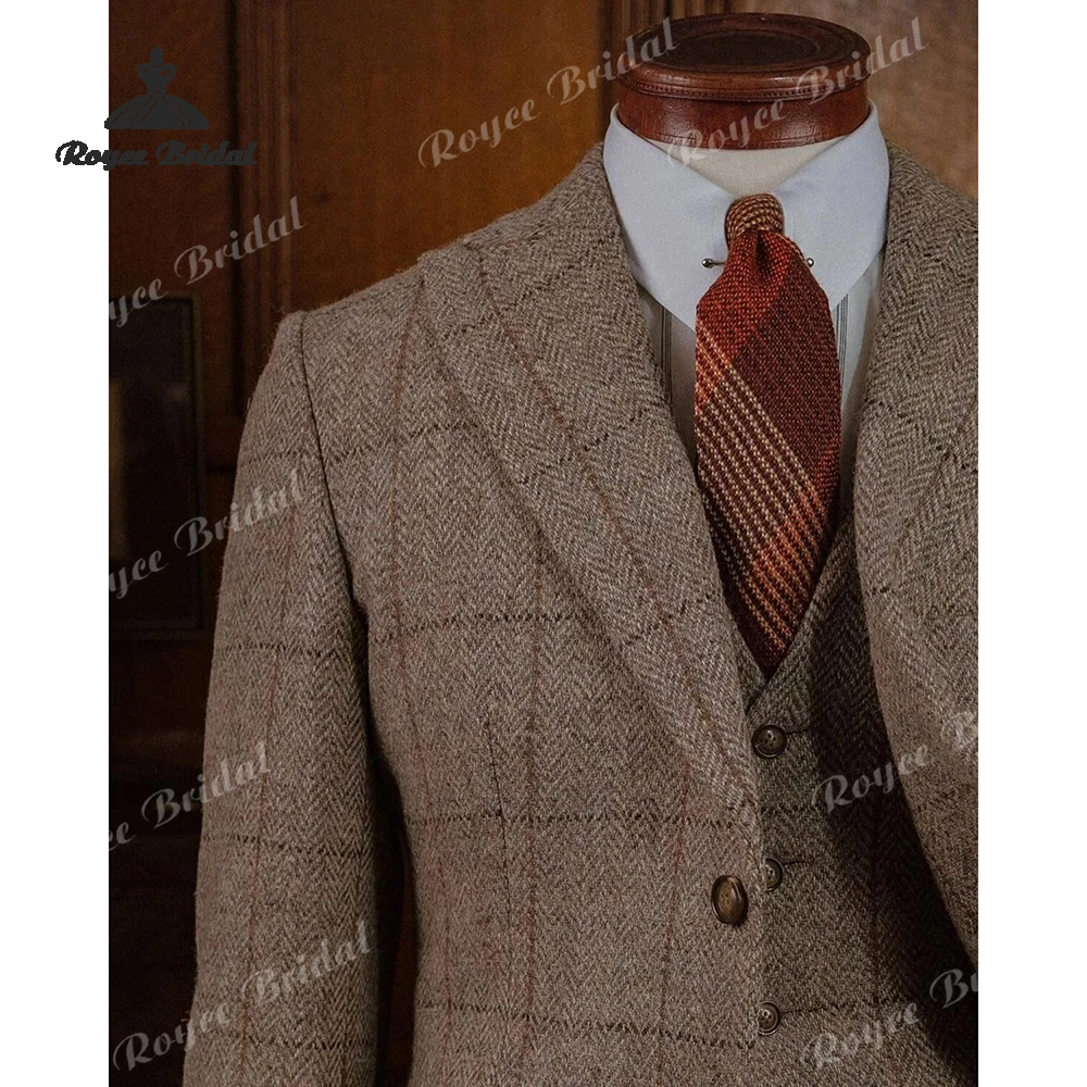 Peak Lapel Three Piece Single Breasted Wedding Men's Suits 2026 Herringbone Casual Prom Suits costume homme mariage