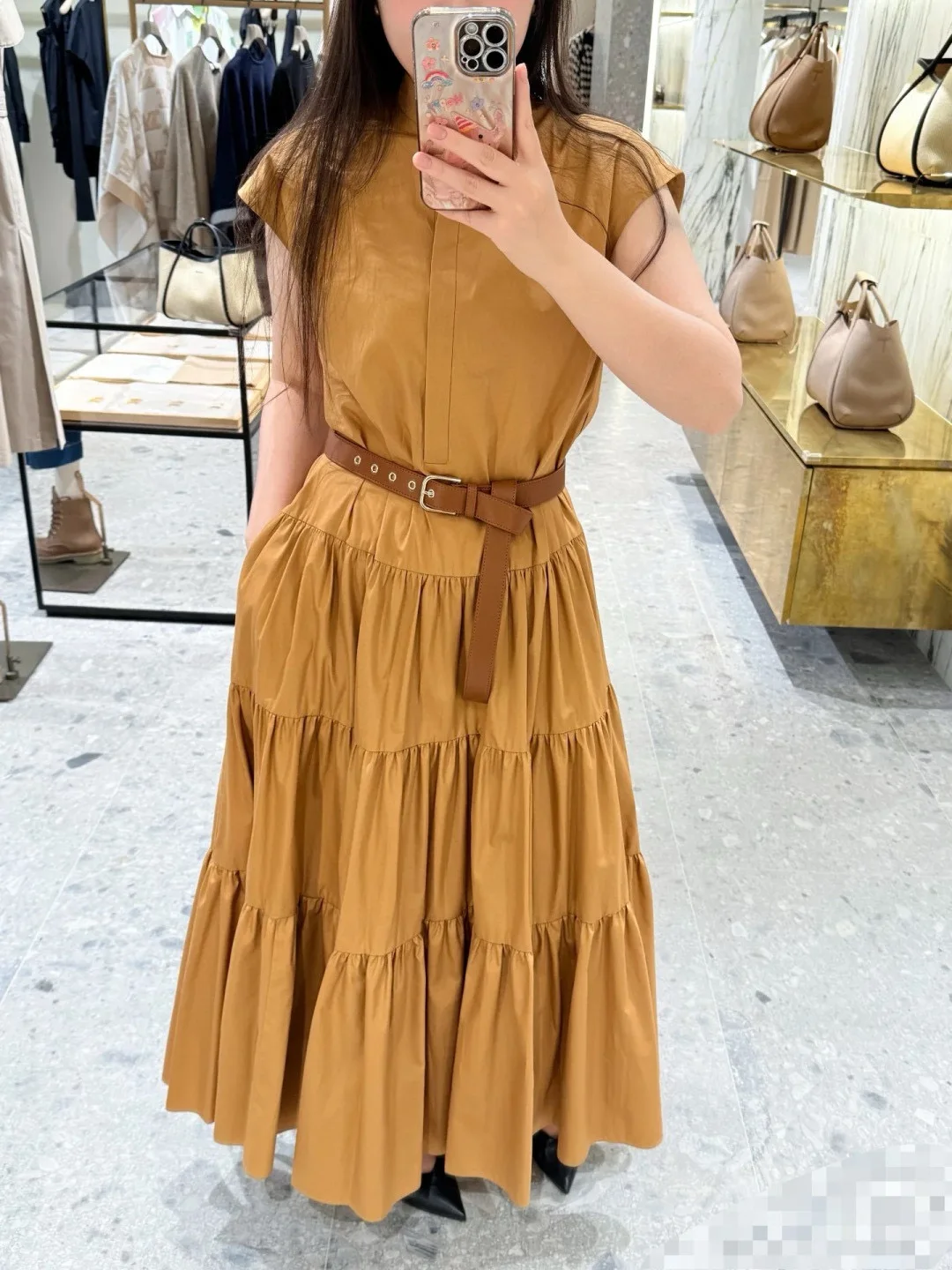 

Elegant summer 2025 women's solid color belt decorated dress