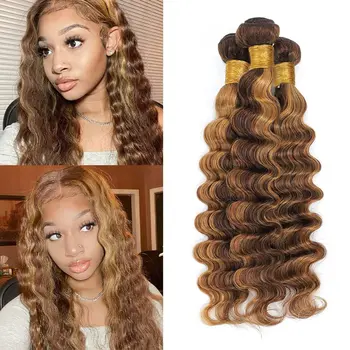 Deep Wave P4/27 Human Hair Bundles Curly Brazilian Remy Hair 3 Bundles Tow Tone Highlight Ombre Hair 3 Bundle 26 28 30Inch