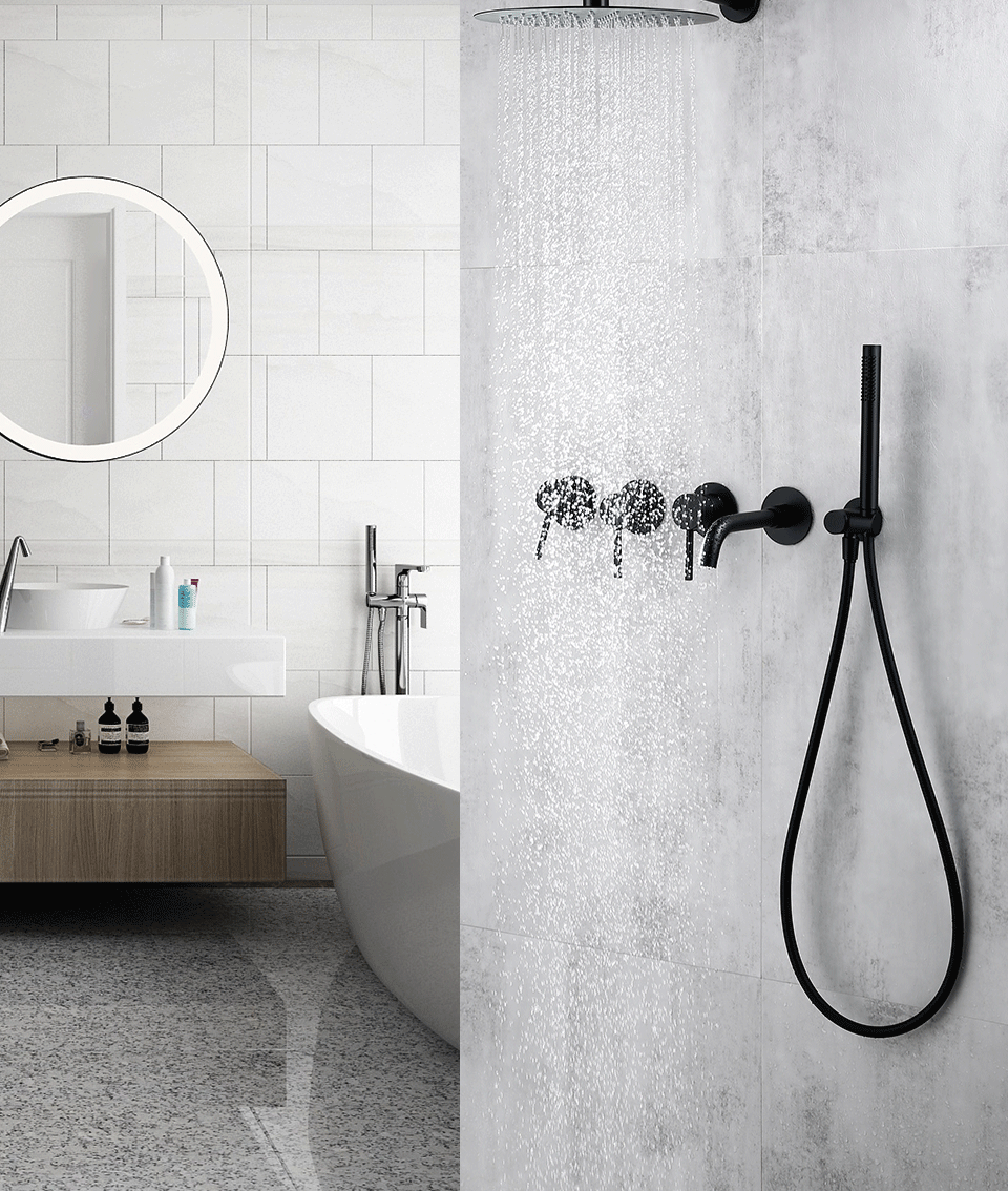 Matte Schwarz Dusche System Bad Badewanne Wasserhahn Mischbatterie Wand Montieren Badewanne Auslauf Drehen 8/10/12 10-zoll-niederschlag HeadShower – Detail 11