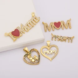 DIY Charm For Jewelry Making Necklaces Gold Color Copper Zircon Pendants Mom Letter Charms Unique Gift
