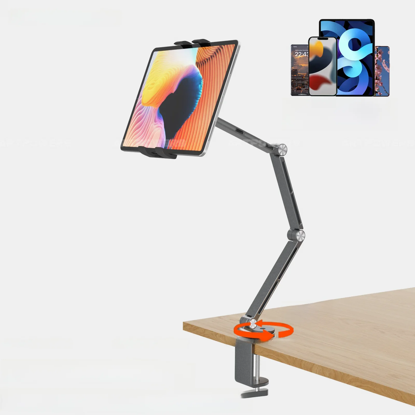 Artpowers Tablethouder Ondersteuning voor Pad Draagbare Monitorhouder Telefoonstandaard Laptop Verstelbare Roterende Tablet Clip Houder Mount - afbeelding 2