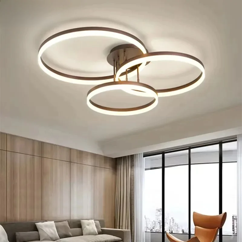 Home Ring Design Led Kroonluchters Goud Koffie Ronde Cirkel Plafondlamp Voor Woonkamer Eetkamer Slaapkamer Studeerkamer Binnenverlichting Armatuur - afbeelding 2