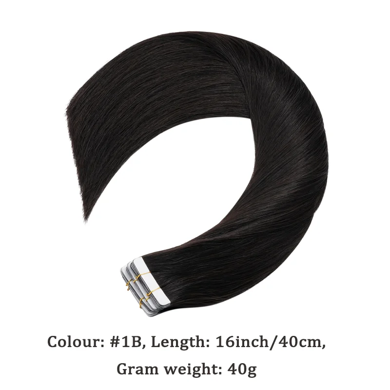 Tape in Hair Extensions Natural Black Real Human Hair 20 Pieces Remy Hair Extensions Straight Seamless Skin Weft Hair Extensions