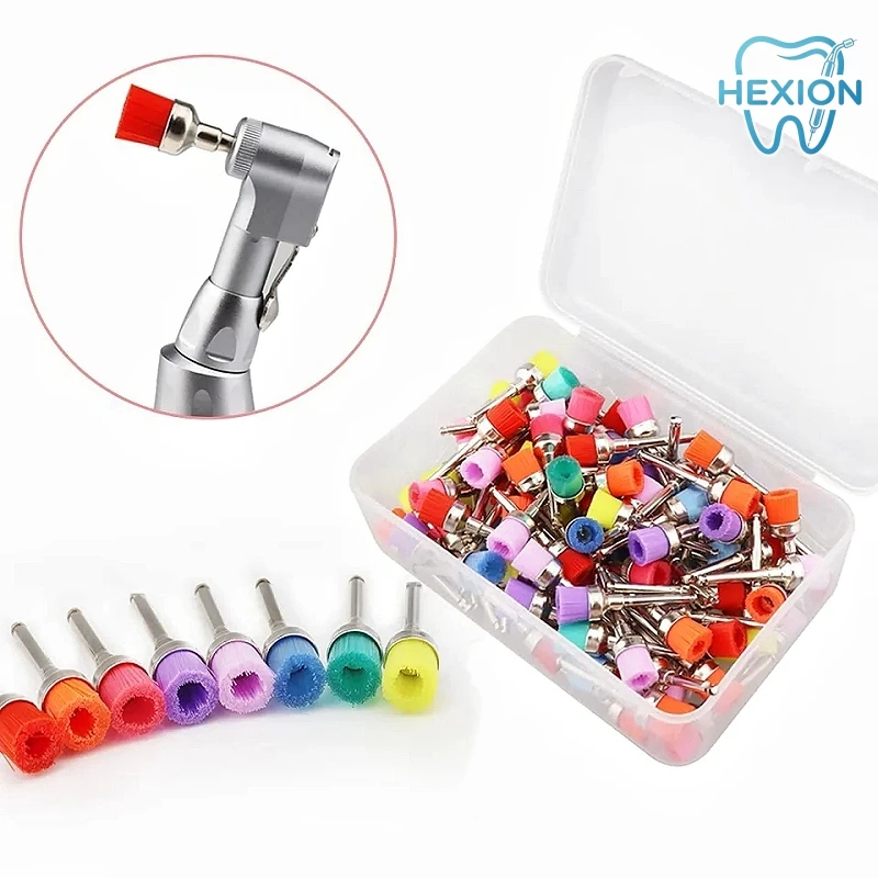 

HEXION 100pcs Dental Prophy Brushes Polishing Polisher Disposable Latch type Mixed color Plat Used for Stain Removal and Polish