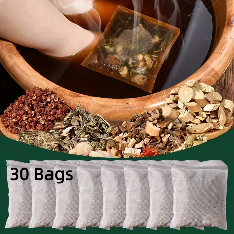 30Bags Chinese Herbal Foot Soak Bath Packets , Skin-Soothing Sleep-Aiding, with Ginger Mugwort For All Seasons Foot Soak Pouches