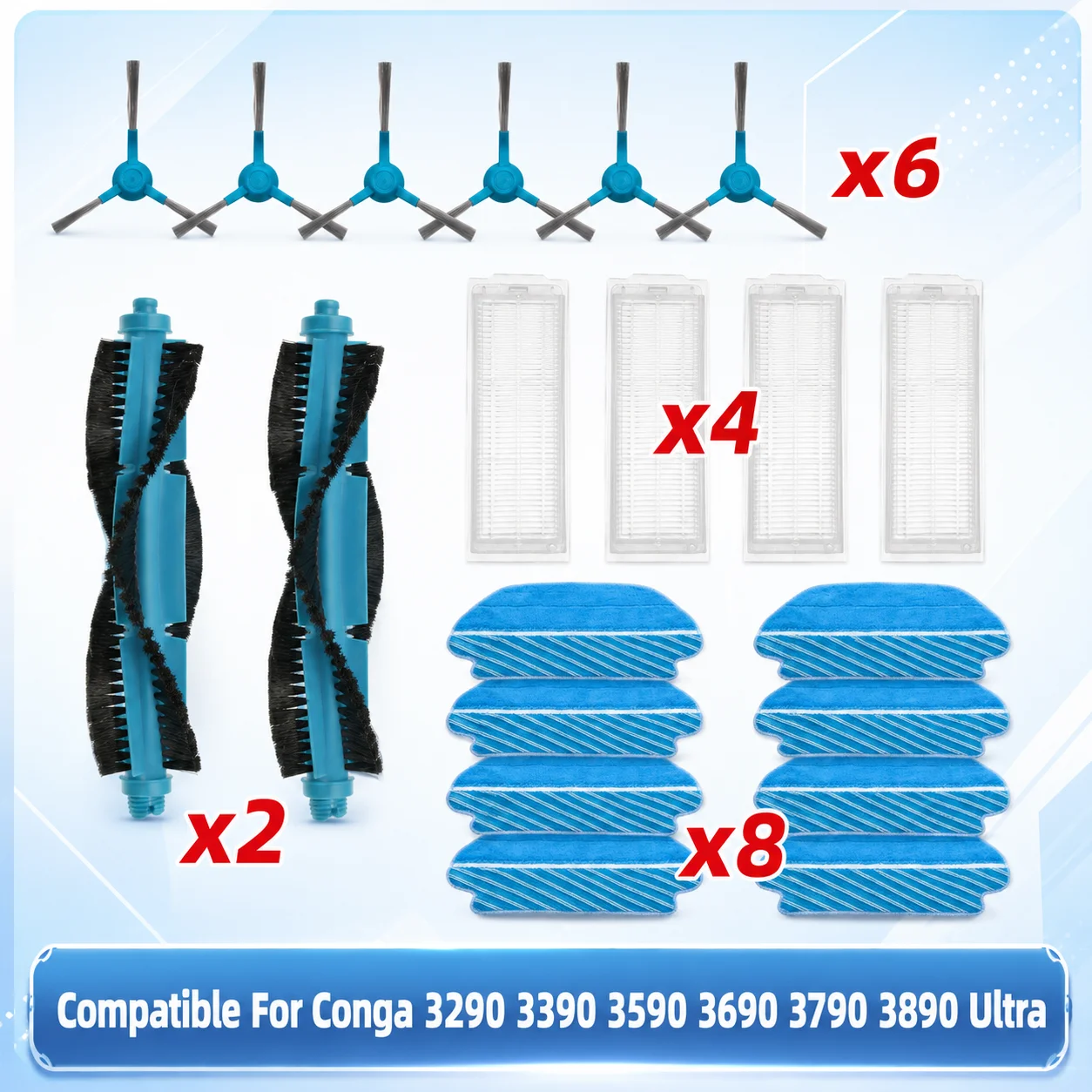Compatível para cocotec conga 3290 3390 3490 3590 3690 3790 3890 ultra peças de reposição rolo principal escova lateral filtro hepa panos mop
