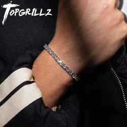 TOPGRILLZ 3MM-6MM Spring Buckle Tennis Chain Iced Out Cubic Zirconia 1 Row Tennis Chain Bracelet Men And Women Hip Hop Jewelry