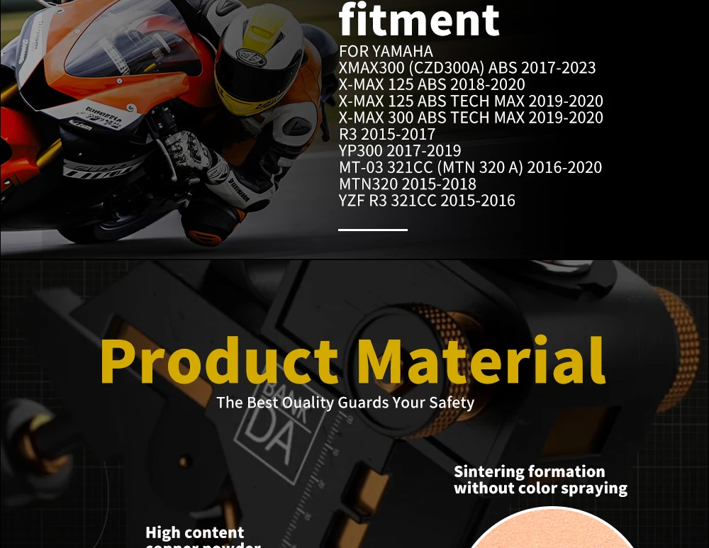 JSRAOIMG Motorradzubehör – Sintermetall-Bremsbeläge (vorne & hinten) für Yamaha YZF-R3 (321 ccm, 2015–2021) und MT-03 (MTN320 A, 2016–2021) – Detail 6