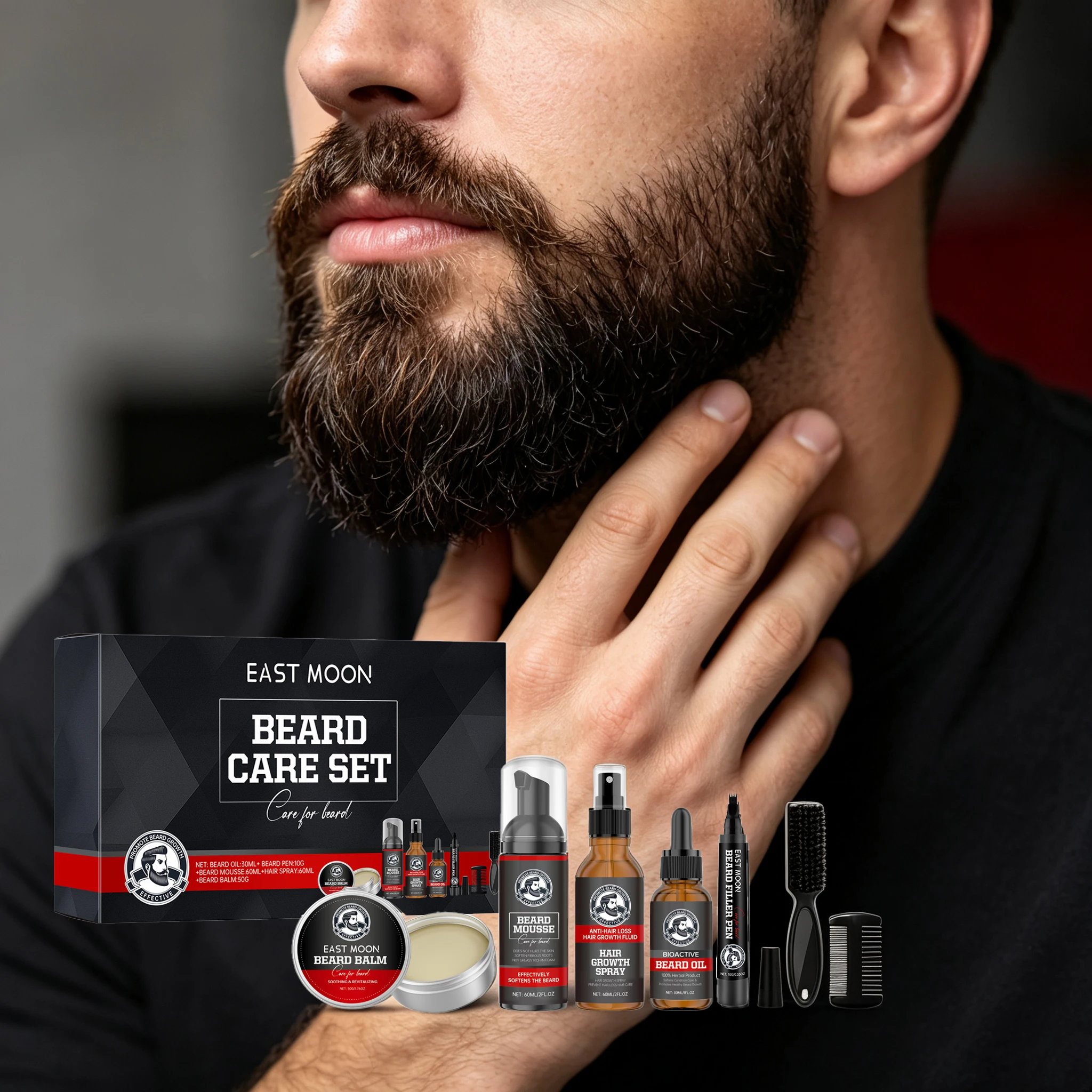 1 Set Men ‘s Beard Care Set Gentle Formula Cleaning Skin Moisturizing Enhance Smoothness Repairing Frizzing Maintain Men Beard Care Set for All Skin Types