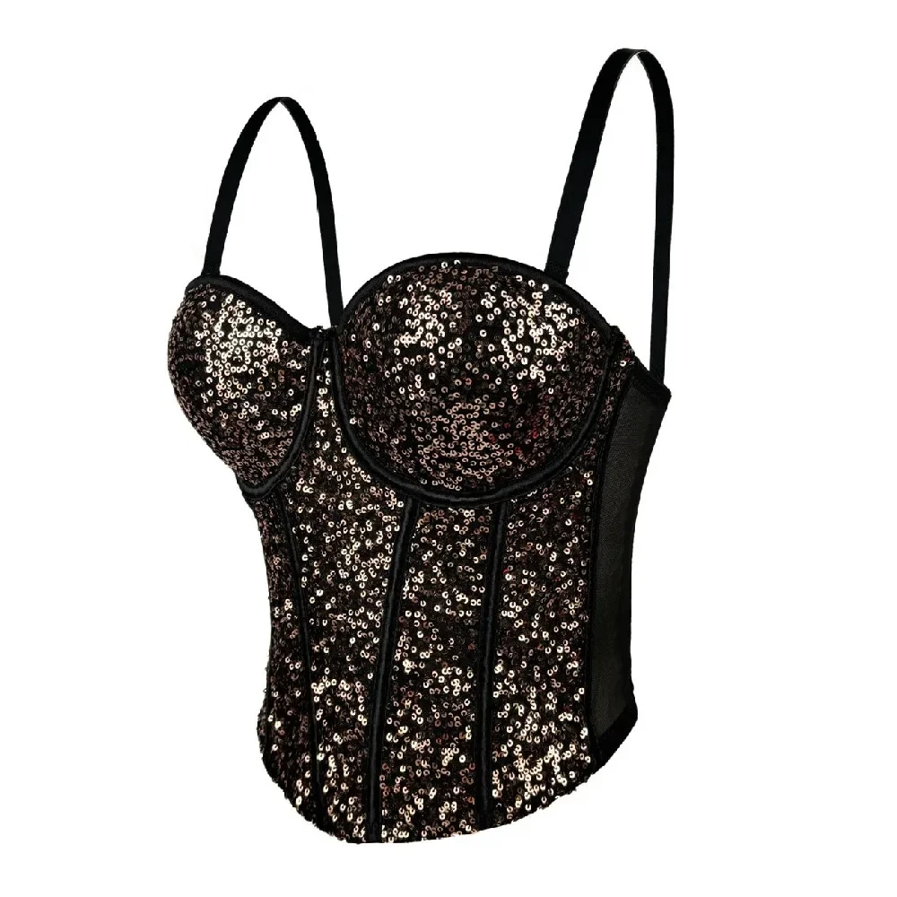 Bling Bling Sequins Lady Corset Christmas New Year Party Body Shaper Elegant Women Slim Bustier Sparking Evening Wear Crop Top — zdjęcie 2