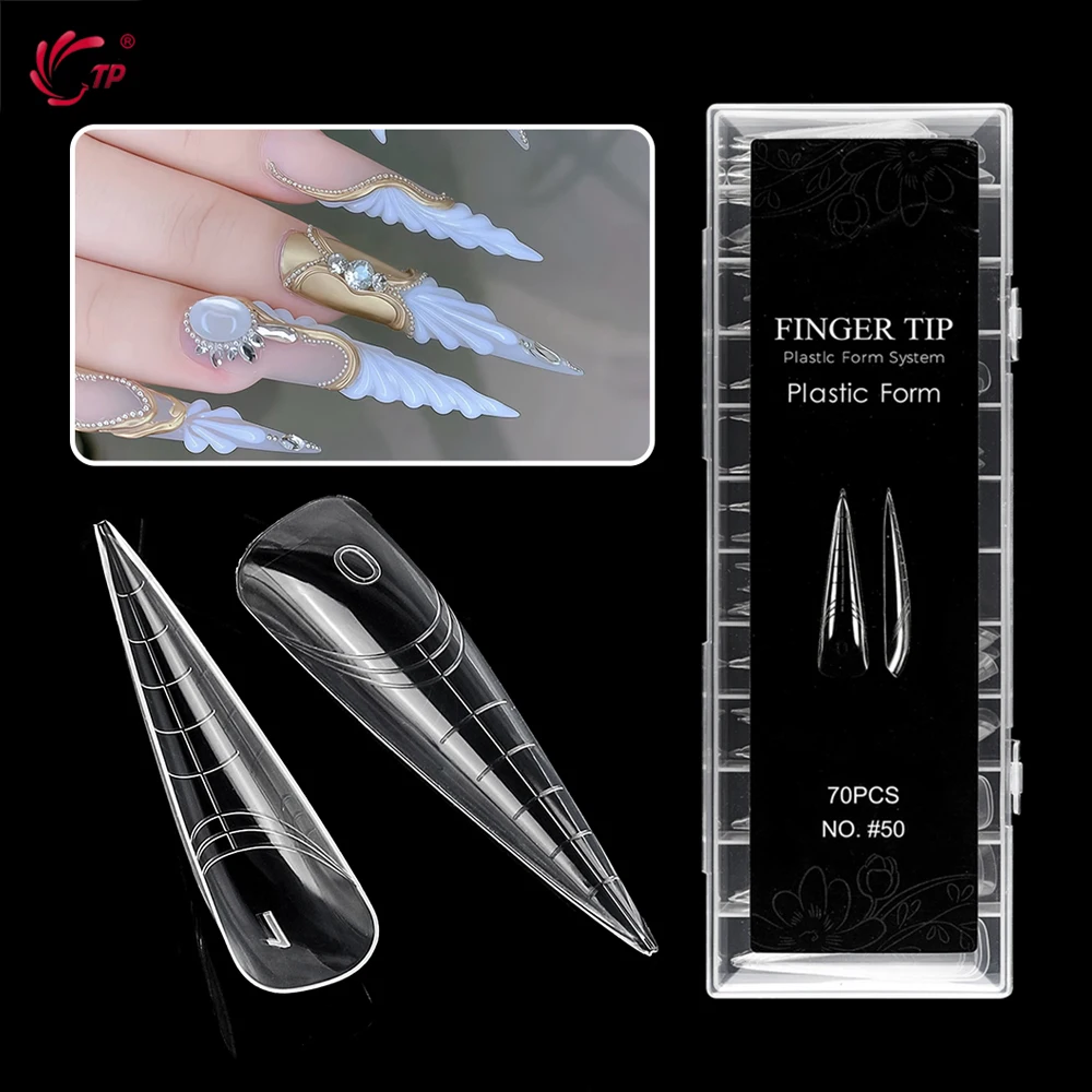 TP 70 Uds. Moldes de uñas reutilizables de doble forma de aguja larga, cubierta completa, forma superior de uñas para extensión, molde constructor, herramientas de manicura acrílica