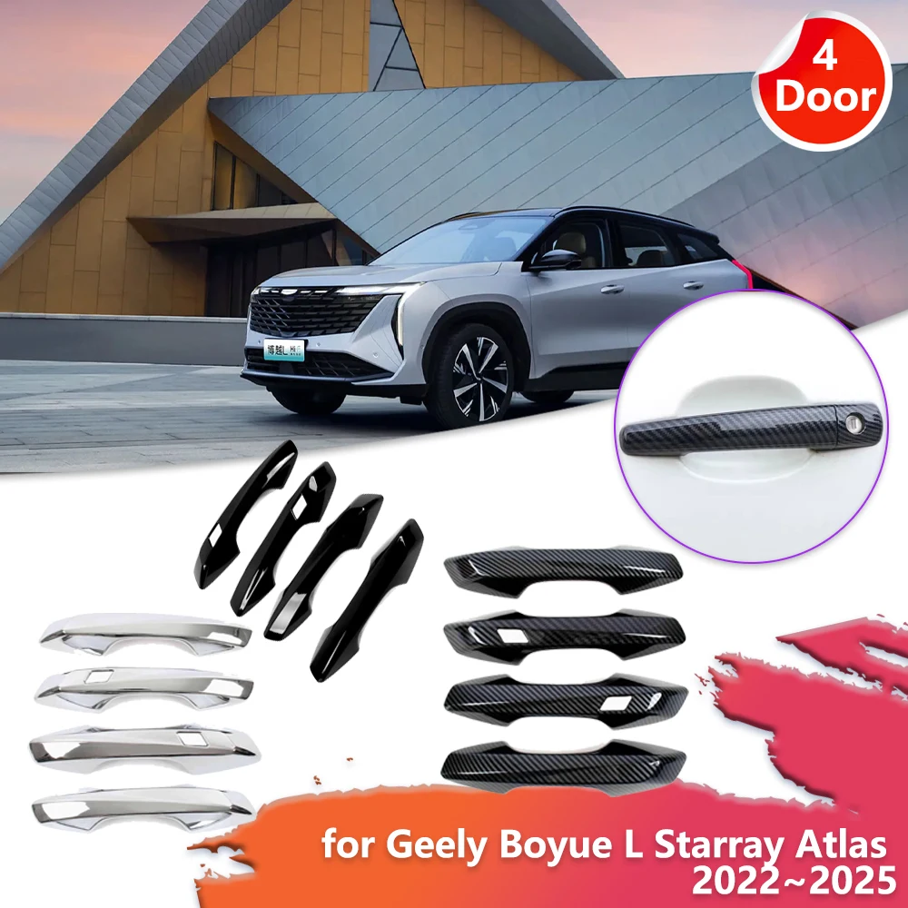 

Крышка дверной ручки автомобиля для Geely Boyue L Starray Atlas 2022 ~ 2025, черная хромированная наклейка из углеродного волокна, отделка, аксессуары для декора от царапин