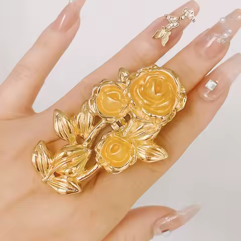 Luxury 18K Gold Plated Silver Party Rings For Women Adjustable Free Shipping Rose Flower Exquisite Wedding Ring