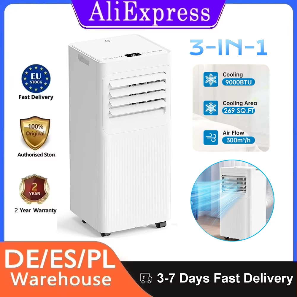 Aire Acondicionado Portátil HUMILABS A016TC, 9000 BTU, Ventilador de Enfriamiento, Deshumidificador, 2 Velocidades, Temporizador de 24H, Control Remoto