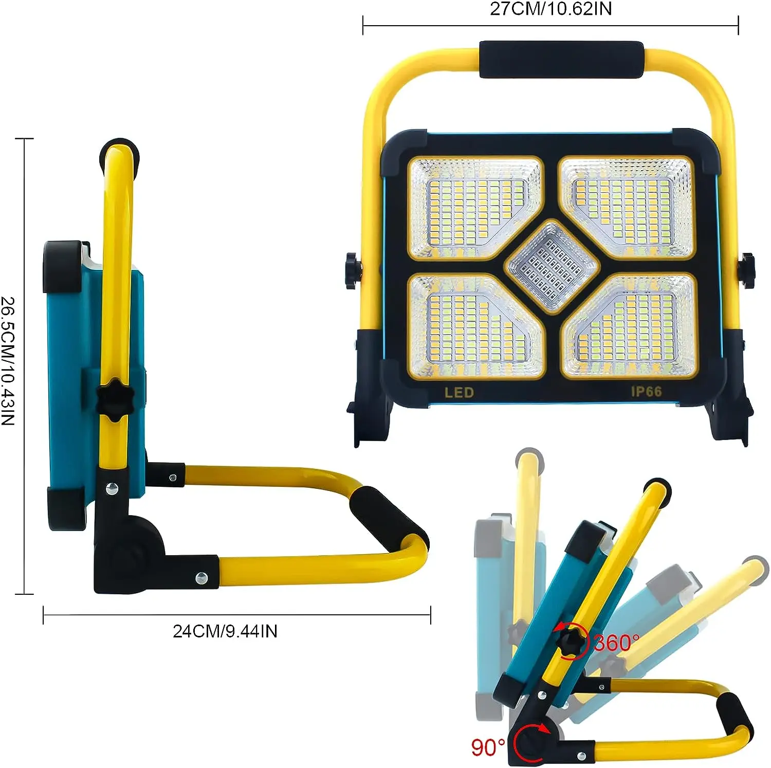 Schijnwerper Led Batterij Met Statief, Draagbare Led Spotlight Batterij Met 10500 Mah Batterij, Type C En Zonne-Energie Opladen, 4 Lichtmodi