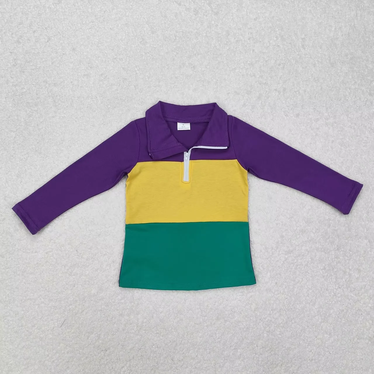 

Wholesale Children Purple Long Sleeves Mardi Gras Baby Boy Shirt Toddler Zipper Tee Cotton Pullover Infant Kids Buttons T-shirts