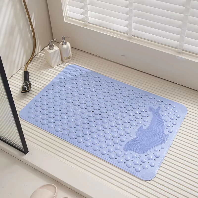 Anti-Slip PVC Bath Mat with Suction Cups Dolphin Pattern Washable Shower Mat Extra Long Safe Tub Mat for Bathroom Floor Decor