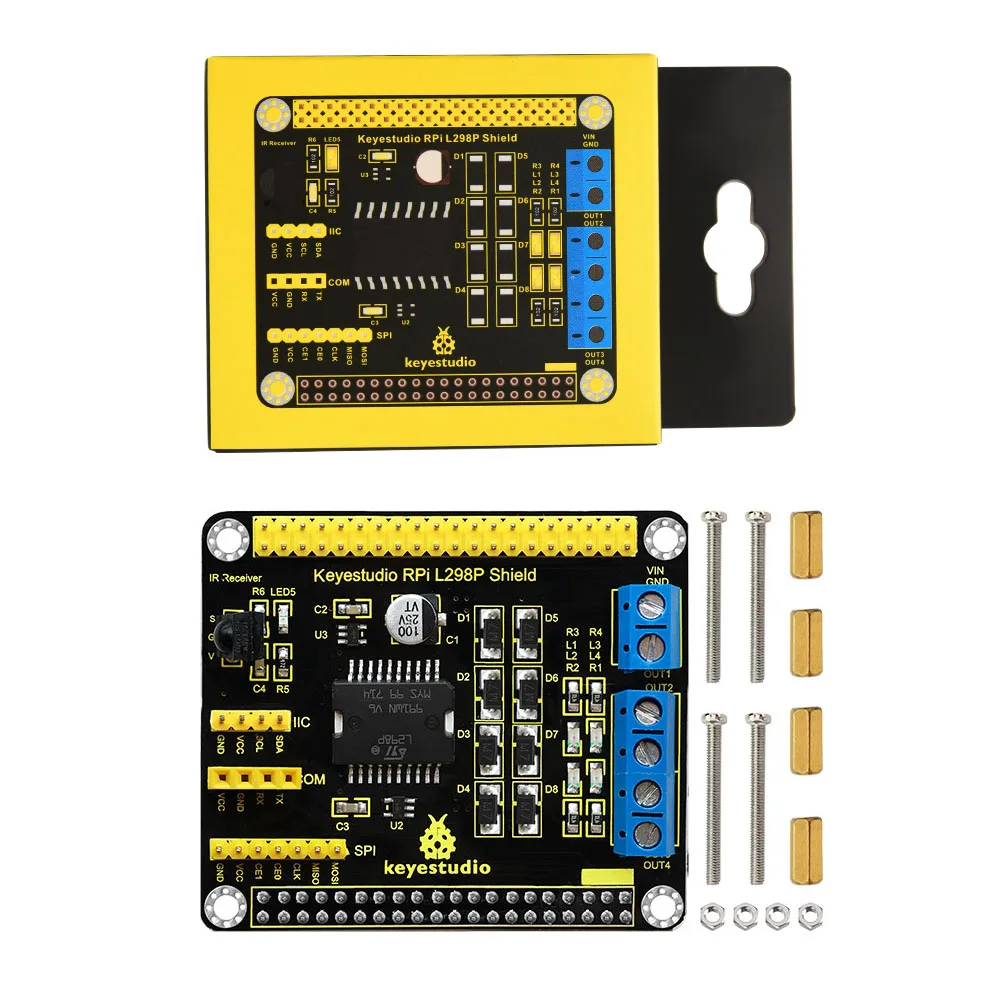 Keyestudio Raspberry Pi L298P Motor Drive Shield Board Dual Power H-bridge Driving For Arduino/Raspberry Pi 4B/3B+/3