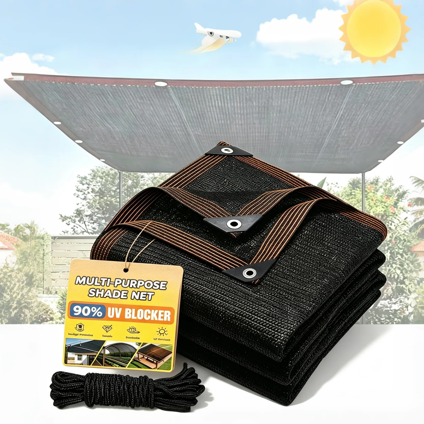 90% UV Block Shade Net Heavy Duty HDPE Sun Shade Cloth with Reinforced Grommets Breathable Shade Mesh for Patio Garden Greenhouse Car Pool Backyard