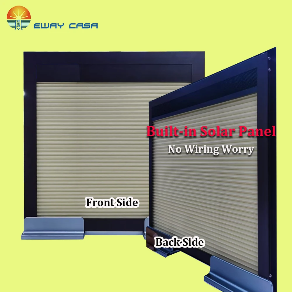 Solar Powered No-Drill Honeycomb Shade for Inward Opening Windows Front and Back Side