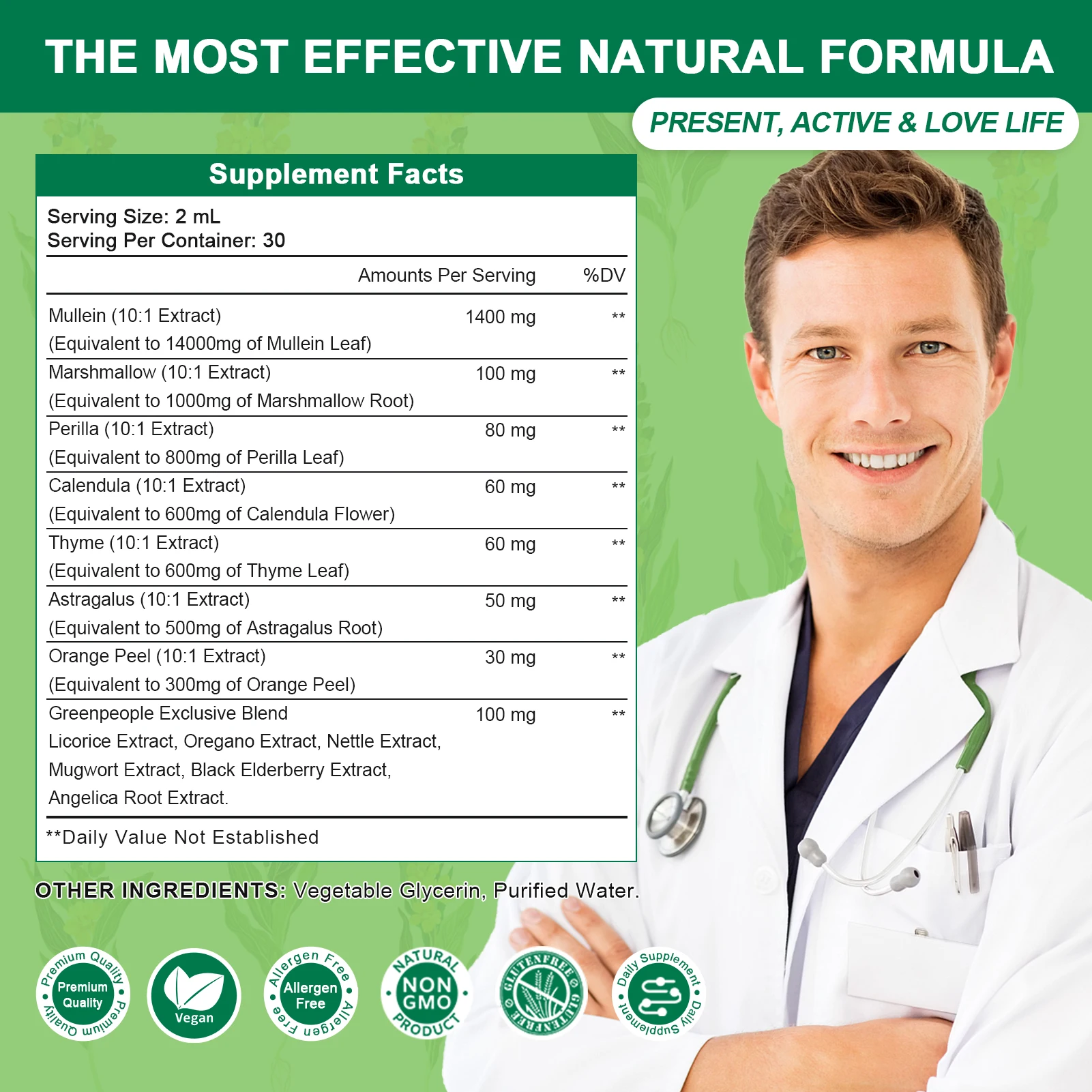 Greenpeople Natural Mullein Drops 98% Absorption Enhance Immunity Support Throat and Lung Health Support Respiratory Breathe Free