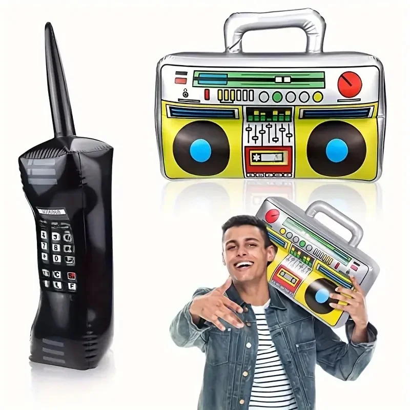 Ensemble de jouets radio gonflables des années 90, décorations de fête, jouets ballons en forme de téléphone, accessoires de fête d'anniversaire Disco sur le thème Hip-Hop, 2 pièces