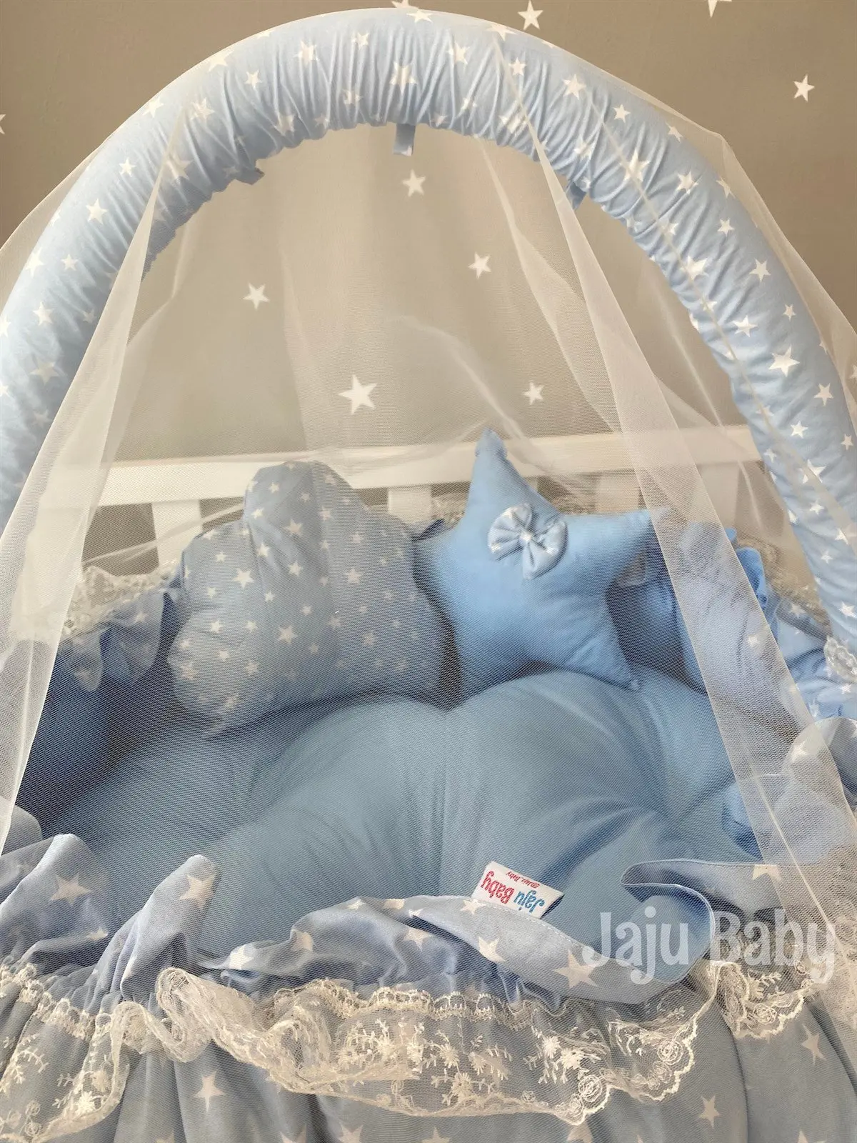 Handmade Blue Star Patterned Design Luxury Play Mat Babynest Mosquito Net Tulle Toy Apparatus Set