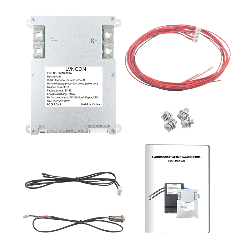LVNOON Smart active balance BMS 100A 150A 200A 3S to 24S for Li-ion NCM LiFePo4 LTO Battery LB1A series with APP