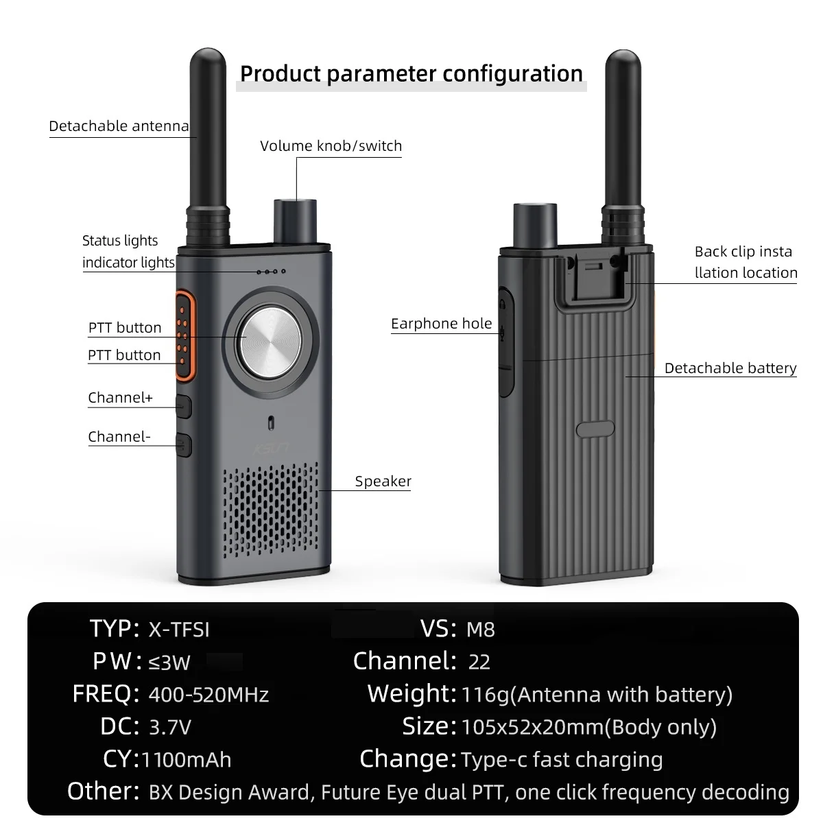 Ksut m8 walkie talkie 1 peça de comunicação portátil rádios de 2 vias transceptor portátil decodificação frequência de cópia 2025 mais novo