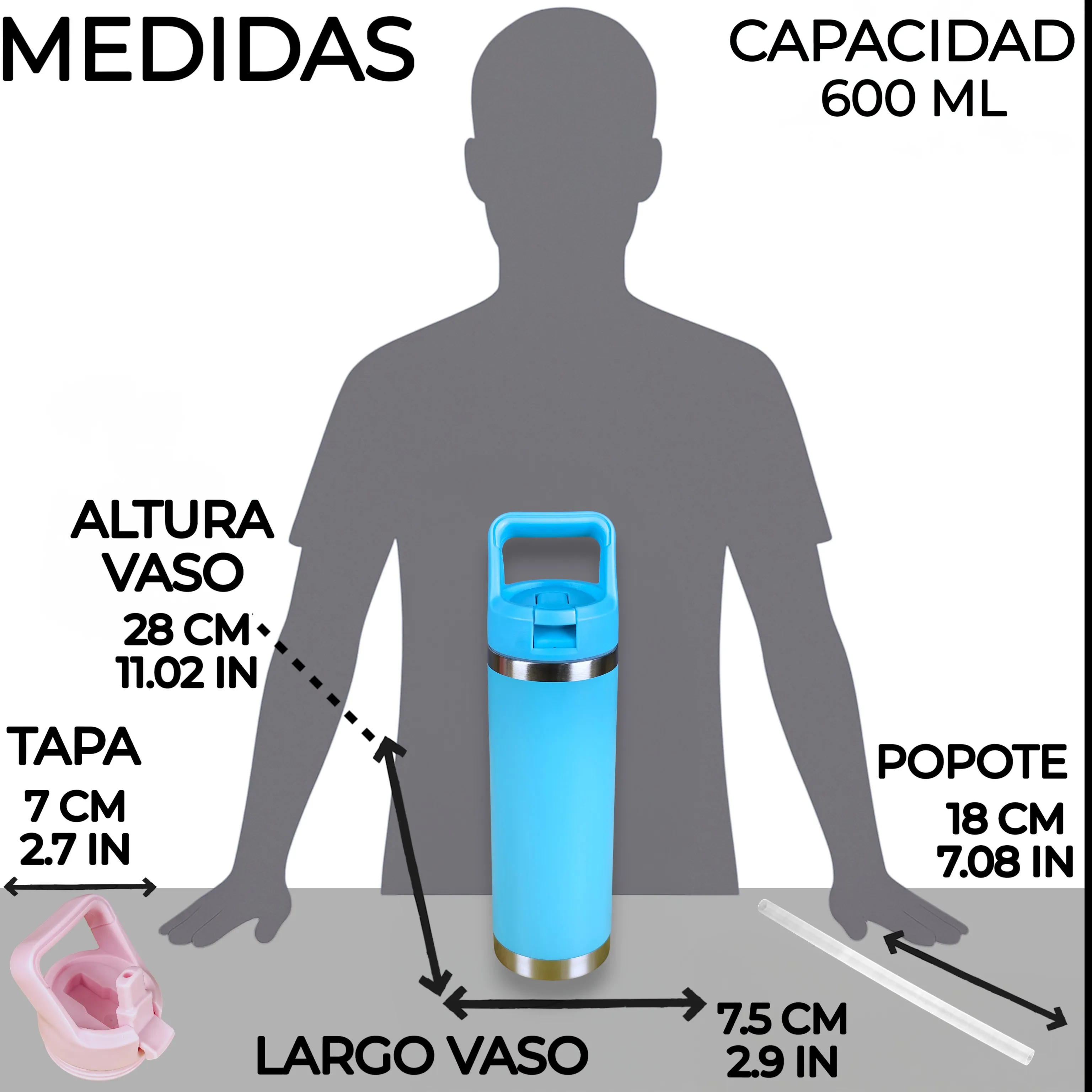 بهلوان/زجاجة/ترمس من الفولاذ المقاوم للصدأ بمقبض وقش، Fab-25، ترمس محمول، زجاجة رياضية، كوب معزول حراريًا، ترمس للمشروبات الساخنة أو الباردة، 15 لونًا مختلفًا، 600 مل. #6