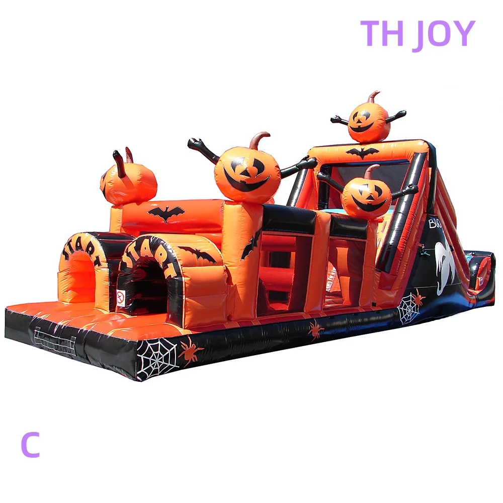 By ship to door, 40ft 12m Commercial Halloween Obstacle Course, 2025 new Inflatables Haunted house Obstacle Course bouncy slide