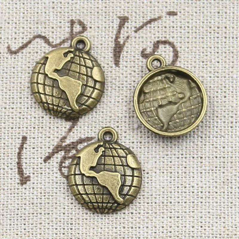 12 sztuk Charms na całym świecie ziemi 19x15mm Antique Making wisiorek fit, w stylu Vintage tybetański brąz srebrny kolor, ręcznie robiona biżuteria DIY — zdjęcie 2
