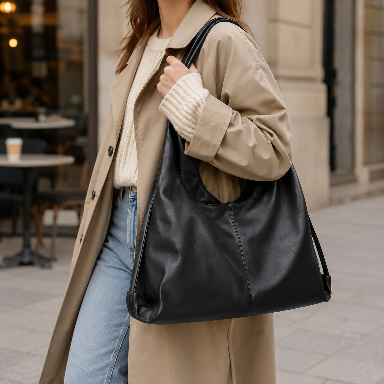 Women Soft PU Leather Hobo Shoulder Bag Large Capacity Casual Tote Handbag Travel Underarm Bag for Daily Commuting