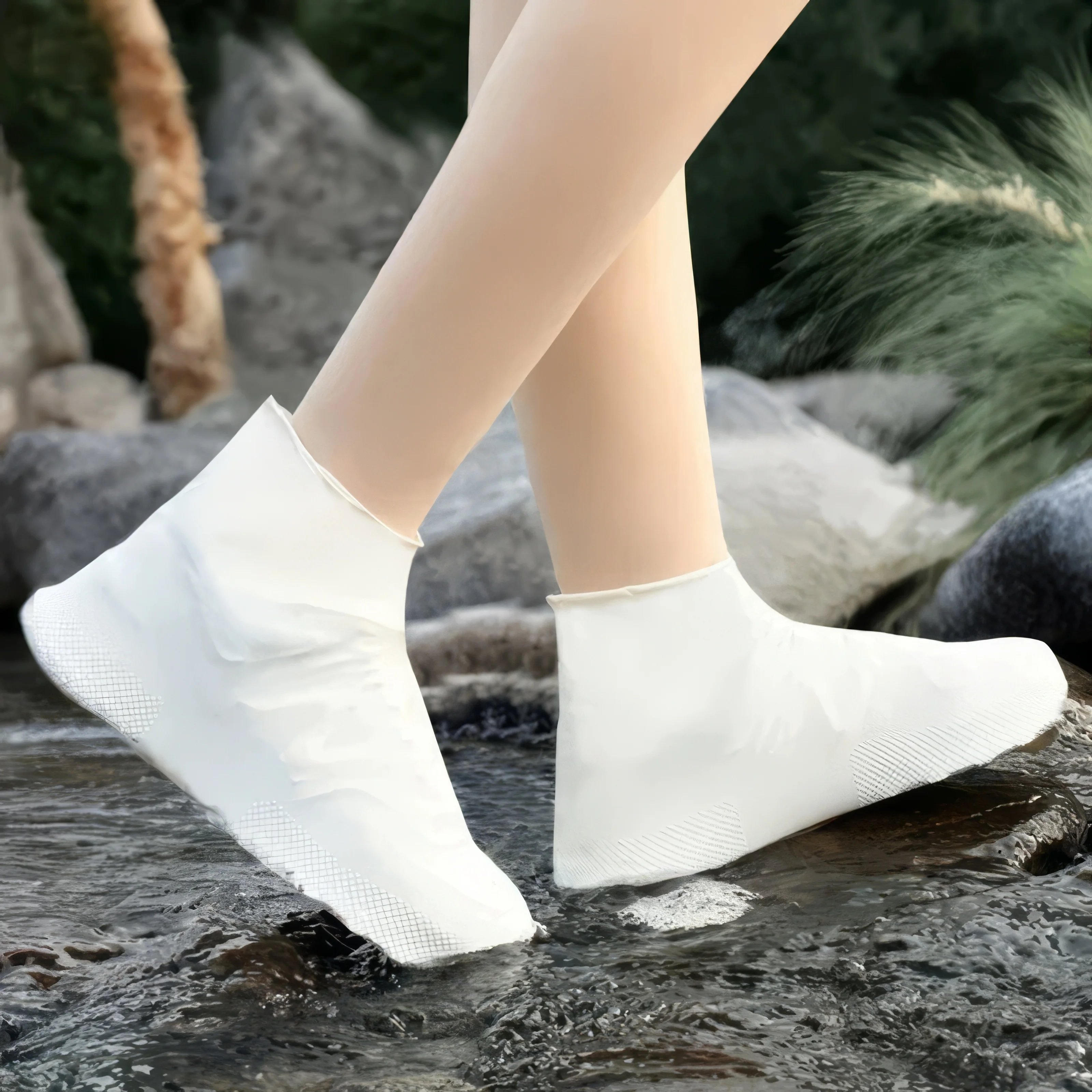 1 حذاء مطر من اللاتكس غطاء حذاء مقاوم للماء، أبيض، للجنسين، مرن، سهل التنظيف، مقاوم لجميع الأحوال الجوية #6