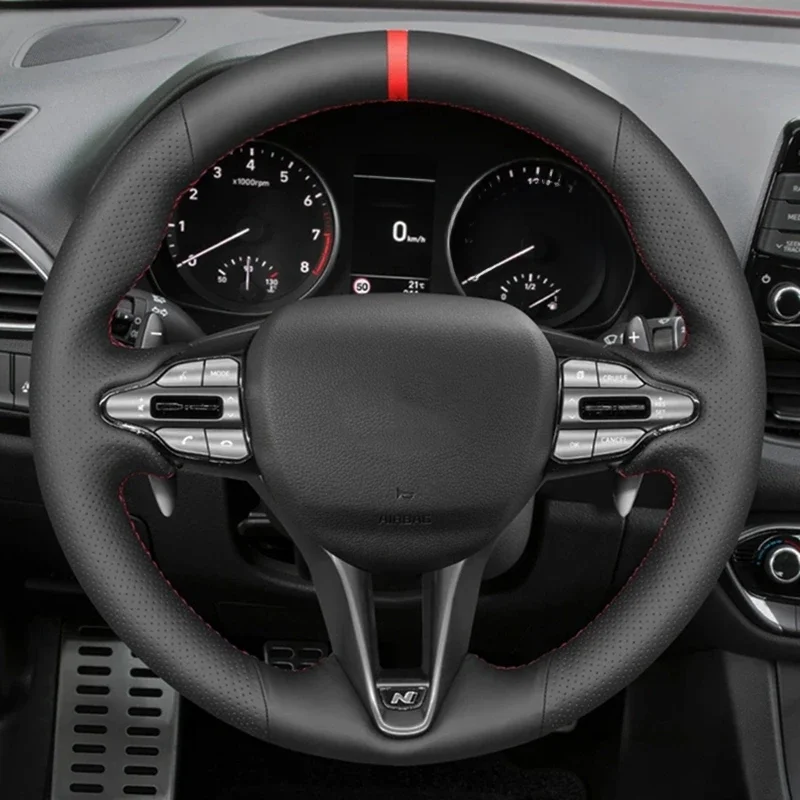Antypoślizgowy pokrowiec na kierownicę ze sztucznej skóry Blakc do Hyundai i30 N 2018 2019 2020 Veloster N 2019 2020 2021 — zdjęcie 2