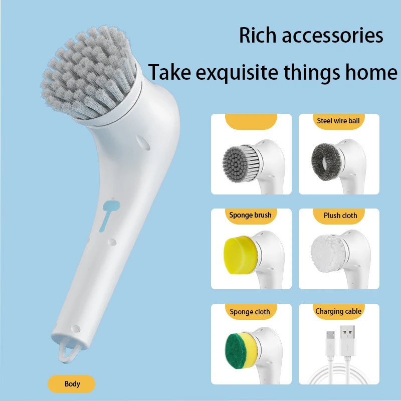 Handheldr Electric Spin Scrubber With 5 Replaceable Brush Head, Power Cordless Electric Cleaning Brush,  For Bathroom, Kitchen