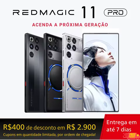 REDMAGIC NX789J 11 Pro Celular Gamer Snapdragon 8 Elite Gen 5, 12/16/24GB + 256/512GB/1TB, Resfriamento Líquido, 7500mAh, IPX8